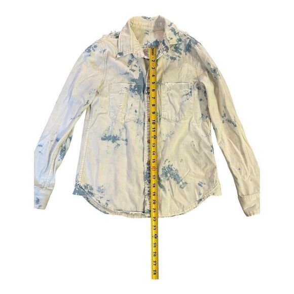 Mother Denim Double Foxy XS Button Down Shirt Clouds Blue Tie Dye Distressed - Picture 2 of 10
